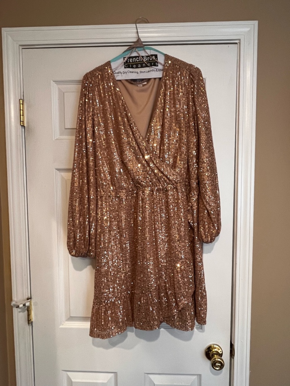 LC Lauren Conrad Rose Gold Sequin Long Sleeve Wrap Dress